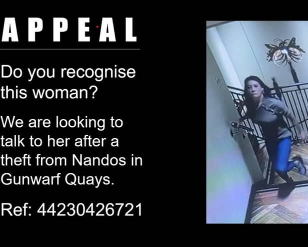 Police appeal for information after a handbag was stolen from a bathroom in Nando's in Gunwharf Quays.