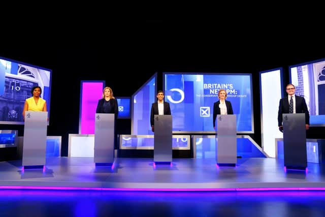 (Left-right) Kemi Badenoch, Penny Mordaunt, Rishi Sunak, Liz Truss and Tom Tugendhat at Here East studios in Stratford, east London, before the live television debate for the candidates for leadership of the Conservative party, hosted by Channel 4. Picture date: Friday July 15, 2022.