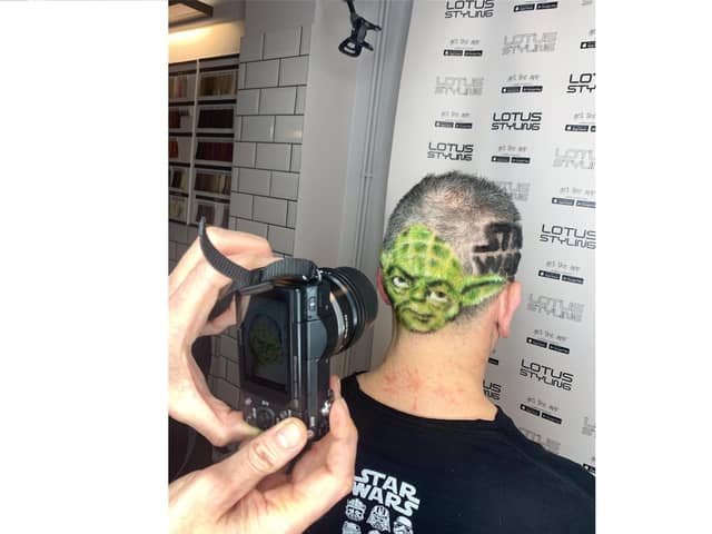 Star Wars fan Adrian Ramsden, 49 from Portsmouth, had this Yoda hairstyle created for him by stylist Daren Terry for a trip to Floridas Walt Disney World Resort