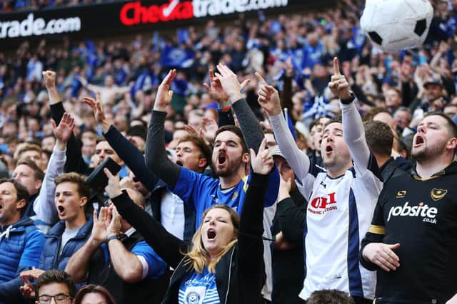 Pompey fans inside Wembley during last season's Checkatrade Trophy final. Picture: Joe Pepler