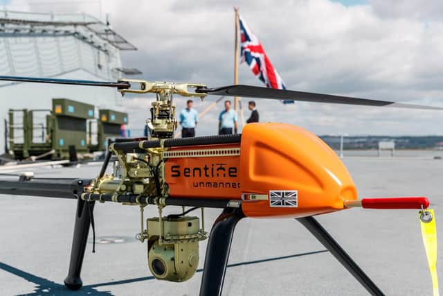 Different types of drones were on display from industry experts with chief technology officer for the Royal Navy Brigadier Dan Cheesman calling on personnel in the navy and Royal Marines to think how the latest innovations can be incorporated for everyday use. Photo: Royal Navy