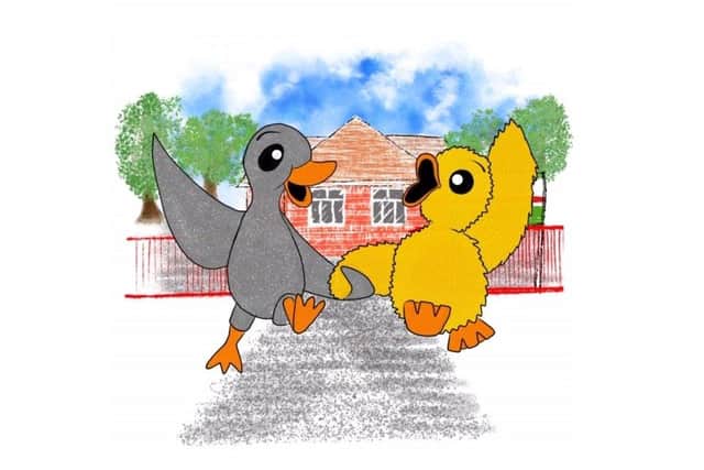 Clair Maskell and Phil Claydon have produced a children's book called Gossie and Doris Go To School which aims to help children who are split up from their friends at school. Pictured: Gossie and Doris