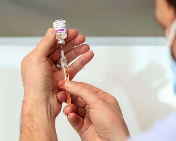 Chief Pharmacist Richard Harrison with the Oxford/AstraZeneca coronavirus vaccine at Askham Bar park-and-ride in York, as ten further mass vaccination centres opened in England with more than a million over-80s invited to receive their coronavirus jab. Picture date: Monday January 18, 2021.