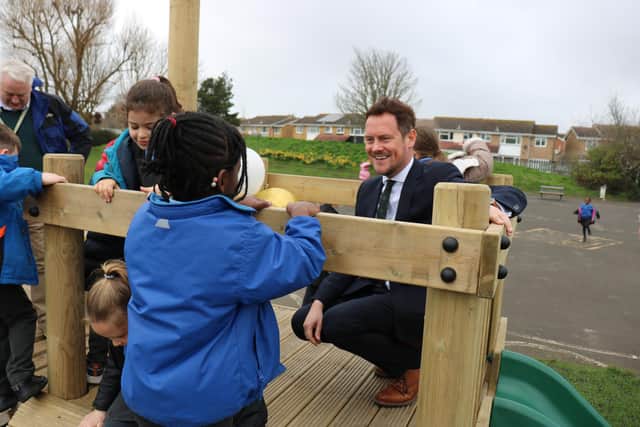 Moorings Way Infant School have opened their new boat themed play area and they had special guests at the unveiling including the Lord Mayor of Portsmouth, Cllr Hugh Mason, MP, Stephen Morgan and the Leader of Portsmouth City Council, Cllr Gerald Vernon-Jackson.