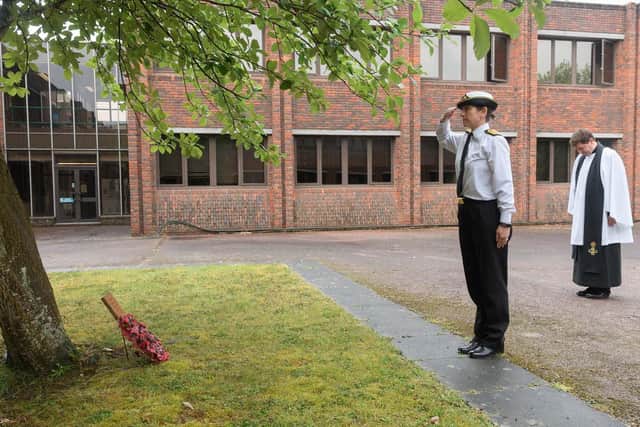 Captain Catherine Jordan, commanding officer of HMS Collingwood, laid a wreath at the spot where the sailors died.
