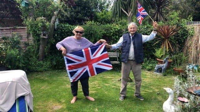 Ted Pallister, 83, and wife Margaret, 76, after Ted completed his garden challenge on VE Day.