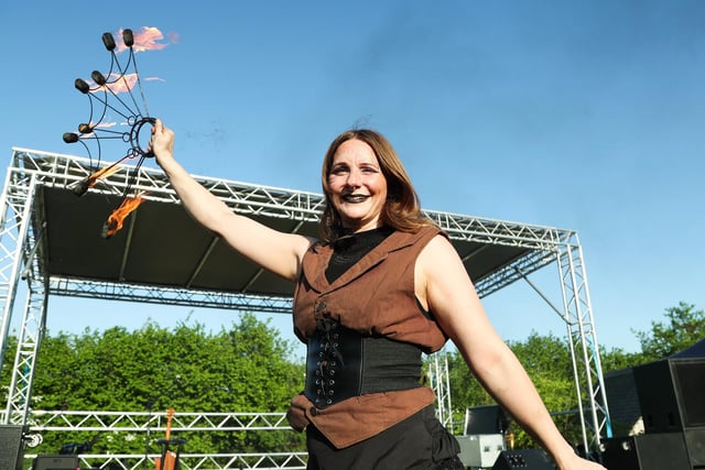 Fire performers dazzle the crowd at the Beltain Festival.
