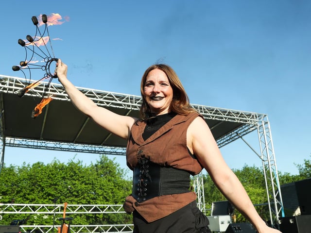 Fire performers dazzle the crowd at the Beltain Festival.