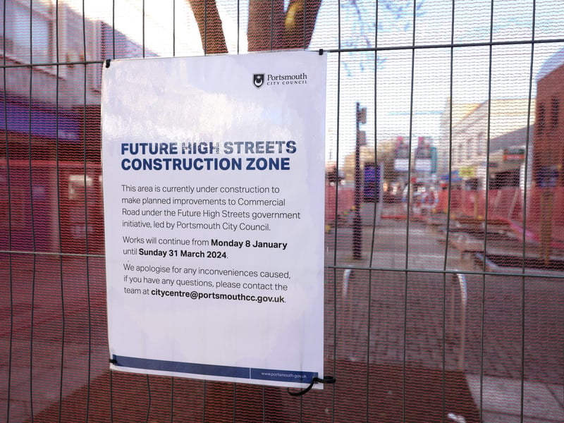 Improvement works going on in Commercial Road (the end outside Subway) and at the end of Charlotte Street in Portsmouth, Hampshire.Monday 12th February 2024.Picture: Sam Stephenson.
