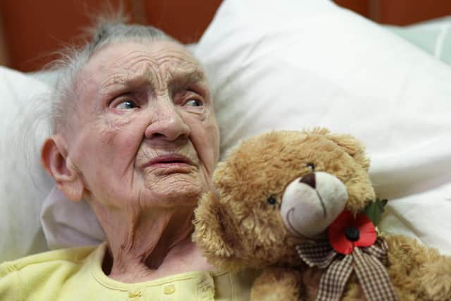 Magdalena Shrimpton, 99, who was sent to a labour camp during WW2, and later married George Shrimpton. She is pictured at her care home in Kingston Road
Picture: Chris Moorhouse   (jpns 101121-40)