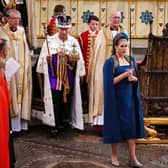 Lord President of the Council, Penny Mordaunt, holding the Sword of State walking ahead of King Charles III during his coronation ceremony in Westminster Abbey, London. Picture: Yui Mok/PA Wire.