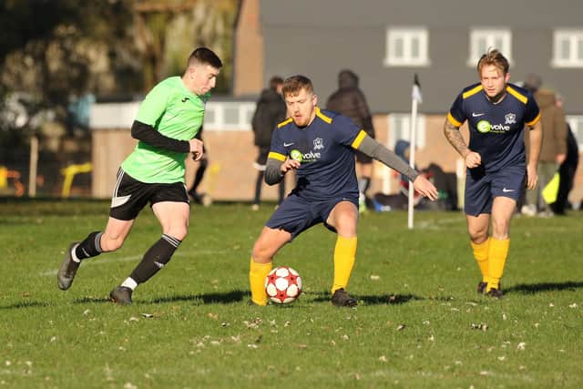 Purbrook (dark blue) v Freehouse. Picture: Kevin Shipp