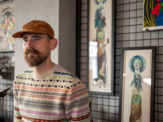 Local residents were invited to join the Southsea Mini Art Trail on Sunday, with various local artists displaying their work around Albert Road and the surrounding area.
Pictured - Artist John Ainsworth, also known as 'When We Were Cows'
Photos by Alex Shute