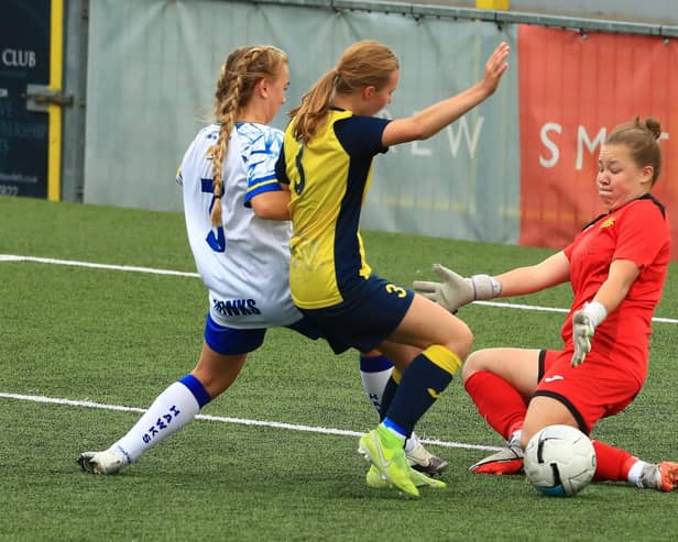 Goalkeeper Emma Dillon kept a clean sheet as Moneyfields stunned Division 1 South West leaders Cardiff City 4-0 in south Wales yesterday. Picture by Dave Haines