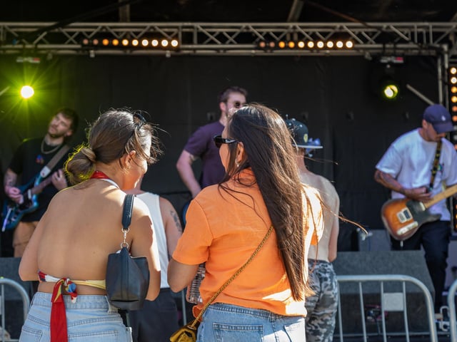 Lame Daze on stage at the open air festival held by the Pitt Street Skate Park. Picture: Mike Cooter (280523)