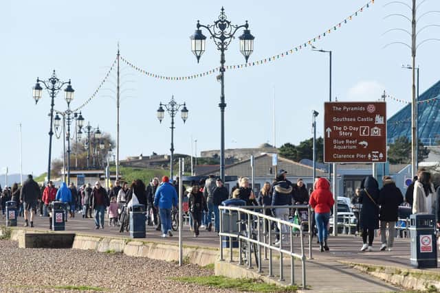 Southsea saw large numbers of people head to the shoreline today Picture: Simon Czapp/Solent News & Photo