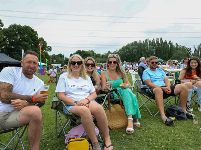 Pictured - Kev, Emma, Tracey, Poppy, 17, Sean and Dixie, 14 enjoying the entertainment. Photos by Alex Shute.