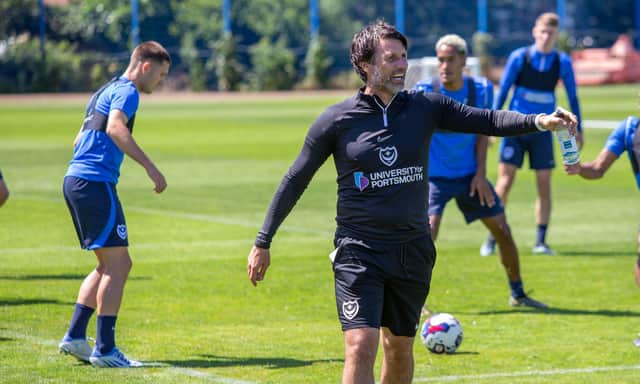 Danny Cowley oversees the first day of training at Pompey's Roko base. Picture: Habibur Rahman