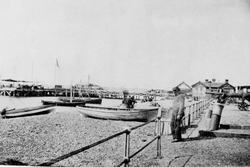This is an 1860 photograph show the an early part of Clarence Pier in 1860.