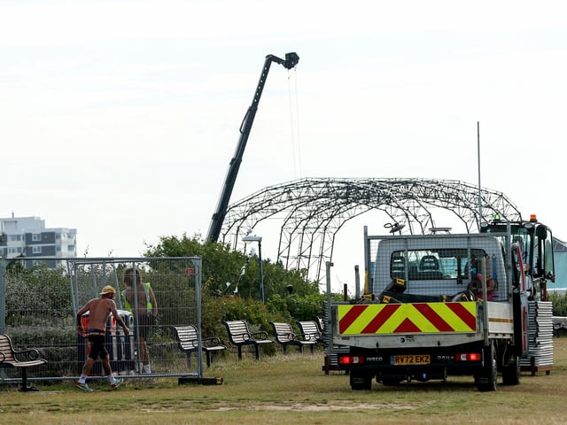 Taking down fencing. Site clearance after Victorious, Southsea Common
Picture: Chris Moorhouse (280824-008)