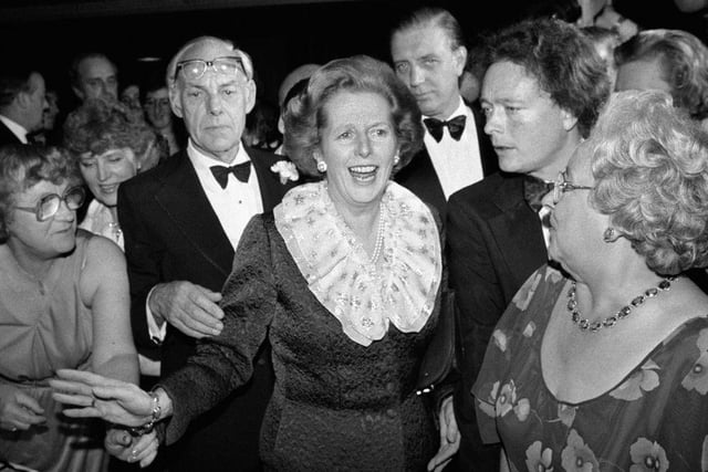 British Prime Minister Margaret Thatcher and her husband Denis (1915 - 2003) attend a ball during the Conservative Party Conference in Brighton, 11th October 1984. That night, the Grand Hotel where they and many other politicians were staying was bombed by the IRA. (Photo by John Downing/Getty Images)