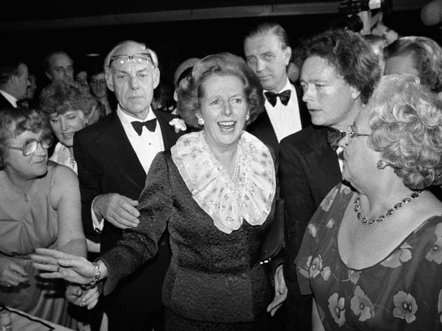 British Prime Minister Margaret Thatcher and her husband Denis (1915 - 2003) attend a ball during the Conservative Party Conference in Brighton, 11th October 1984. That night, the Grand Hotel where they and many other politicians were staying was bombed by the IRA. (Photo by John Downing/Getty Images)