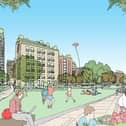 An artist's impression of the proposed City Centre North public park in Portsmouth