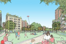 An artist's impression of the proposed City Centre North public park in Portsmouth