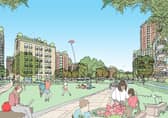 An artist's impression of the proposed City Centre North public park in Portsmouth