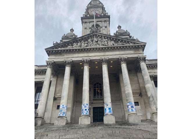 Portsmouth Guildhall has been decorated with knitted bunting to celebrate and recognise the members of staff within the NHS that have worked tirelessly to provide residents with healthcare over the past 75 years.
