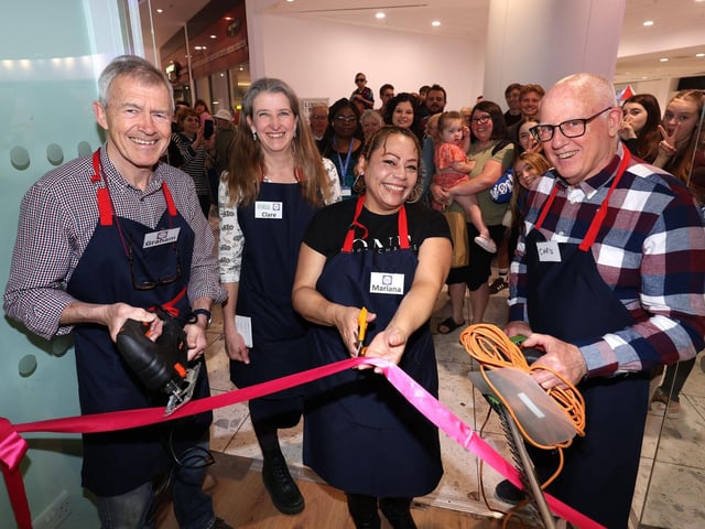 Portsmouth's first 'library of things' will open in the Cascades Shopping Centre this weekend. Run by the repair cafe, the facility will allow people to borrow tools and appliances rather than owning them.
Pictured is (L-R) Graham Castellano, Clare Seek, Mariana Rivas and Chris Cheetham.
Picture: Sam Stephenson.