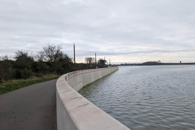 Sea defences around Tipner Lake run right along the coast, towards Hilsea Lido.