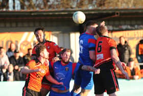 Action from AFC Portchester's last match, a 4-1 derby win against Fareham Town on Monday, January 2.