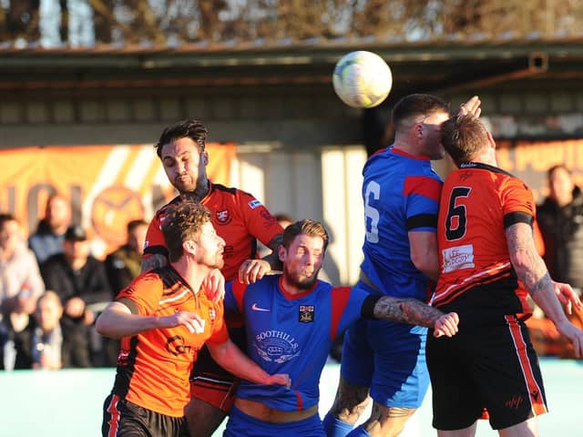 Action from AFC Portchester's last match, a 4-1 derby win against Fareham Town on Monday, January 2.