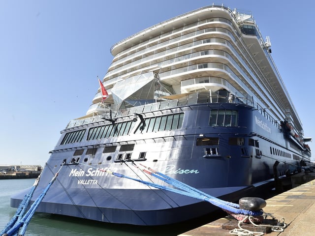 TUI cruise vessel Mein Schiff 3 becomes the largest ship ever to sail into Portsmouth harbour on Friday, May 26. Picture: Sarah Standing (260523-4469)