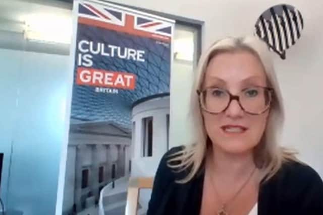 Screengrab from parliament TV of culture minister Caroline Dinenage giving evidence during a session of the Digital, Culture, Media and Sport inquiry into challenges faced by the festival circuit. She has defended the decision not to introduce a government-backed insurance scheme for music festivals, saying she does not want to give the sector confidence before "pulling the rug out from underneath them again". Issue date: Wednesday March 24, 2021.