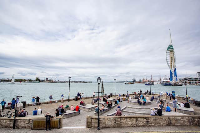 Dozens of people waiting at the Point, Old Portsmouth for HMS Queen Elizabeth to depart on 7 September 2020. It doesnâ€™tPicture: Habibur Rahman