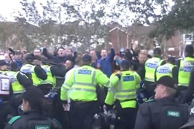 Violent disorder at the Pompey v Southampton game on September 24 in 2019. Pictures from Hampshire police video taken on the night.
