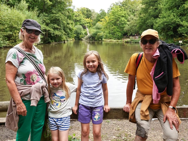 Mary, 6 (centre left), and Evie, 8, enjoy the day out with their grandparents at Holly Hill Woodland Park. Picture: Chris  Moorhouse (140824-09)