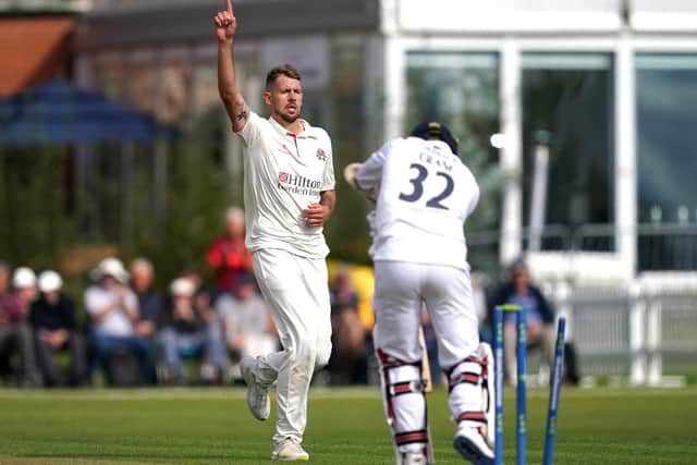 Lancashire's Tom Bailey celebrates the wicket of Hampshire's Mason Crane during day two of the LV= Insurance County Championship Division  match at Aigburth. Picture: Martin Rickett/PA Wire.
