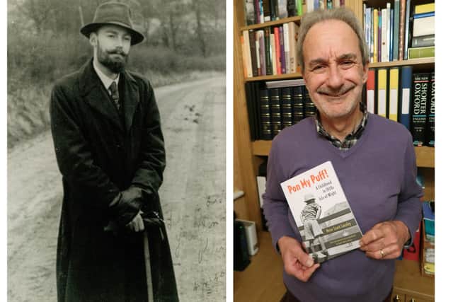 A book about growing up on the Isle of Wight written by Peter Lansley has been published after his son Charles Lansley found the manuscript. Pictured: Peter when he was about 27 years old, and right is Charles with the book