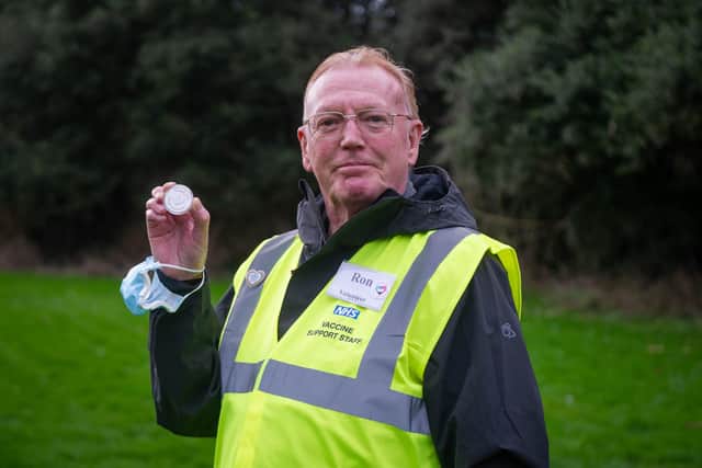 1 year anniversary of vaccines at St James Hospital, Portsmouth on Tuesday 1 February 2022
Pictured: Volunteer Ron Hobden at St James Hospital vaccine centre
Picture: Habibur Rahman