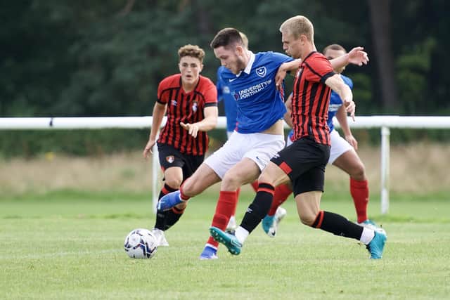 Pompey newcomer George Hirst gets off a shot during his first-half outing against Bournemouth under-21s on Tuesday. Picture: Colin Farmery