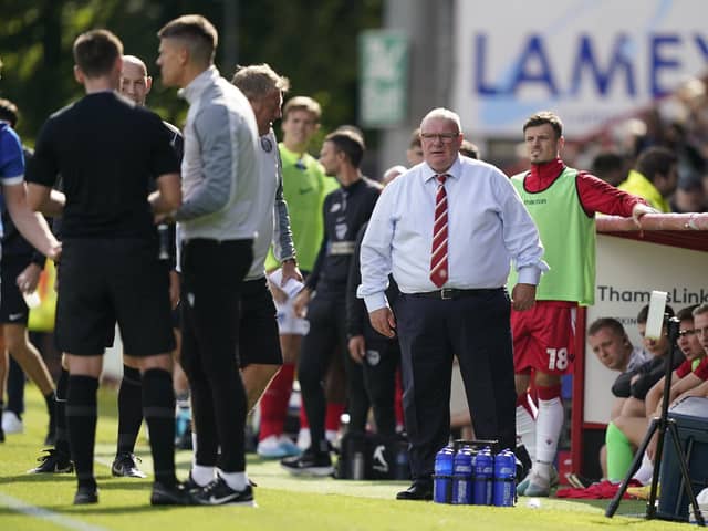 Pompey head coach John Mousinho was not happy with the behaviour of Stevenage boss Steve Evans and his staff towards Saturday's match officials. Picture: Jason Brown/ProSportsImages