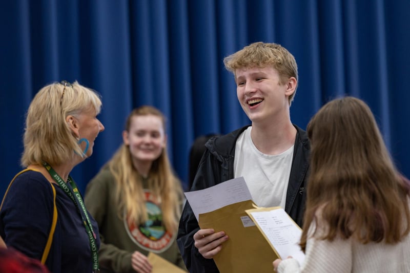 A delighted smile from Crookhorn College student Theo Walters on GCSE results day. Picture: Mike Cooter (240823)