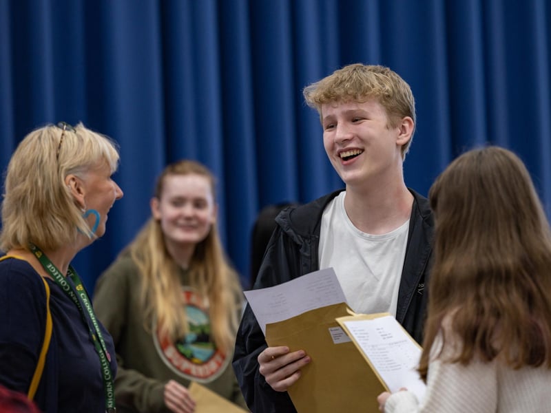 A delighted smile from Crookhorn College student Theo Walters on GCSE results day. Picture: Mike Cooter (240823)