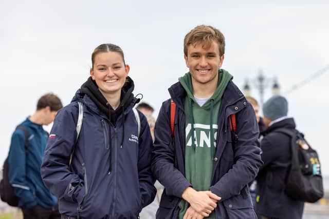 University of Portsmouth Sailing Club Vice President Sophie Edwards with RAG Secretary Will Rogers, who organised the sponsored walk around Portsmouth in aid of Movember. Picture: Mike Cooter (271122)