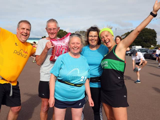 From left - Darren Pratt, Martin Wells, Sarah Stanbridge (running her 100th parkrun), Karen Heard and George Longland at the Southsea parkrun. 
Picture: Chris Moorhouse