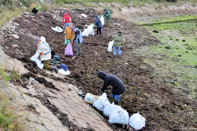 Friends of Langstone Harbour cleaned up the harbour near the Eastern Road roundabout. Pictured: Friends bagging shoreline rubbish