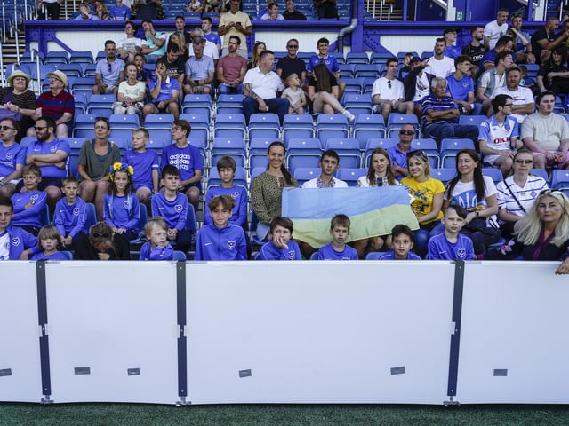 Pompey welcomed Ukrainian families who have found safety in the city after being forced to flee their homeland because of Russia's invasion to Fratton Park for Saturday's game with Lincoln.